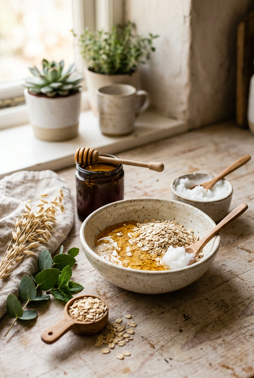 DIY Honey & Oat Hydrating Face Mask botanical guide image