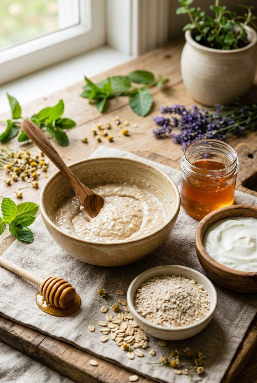 DIY Honey & Oat Hydrating Face Mask botanical guide image